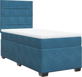 vidaXL Κρεβάτι Boxspring με Στρώμα Μπλε 100x200 εκ. Βελούδινο