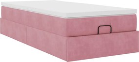 vidaXL Οθωμανικό κρεβάτι με στρώμα ροζ 90x200cm Velvet