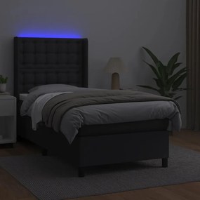 vidaXL Κρεβάτι Boxspring με Στρώμα &amp; LED Μαύρο 80x200 εκ. Συνθ. Δέρμα