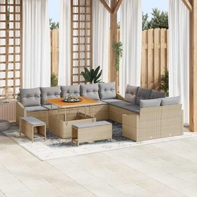 vidaXL Σετ Καναπέ Κήπου με μαξιλάρι 13 pcs Μπεζ Πολυ ράταν