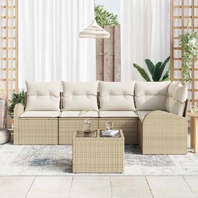 vidaXL Σετ Καναπέ Κήπου με μαξιλάρι 6 pcs Μπεζ Πολυ ράταν
