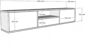 Stewehome Μοντέρνο επιτοίχιο έπιπλο τηλεόρασης 140x30x30 cm