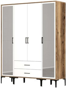 Ντουλάπα Τετράφυλλη Kumsal 845HCT5475 160x47,5x201,4cm Walnut-White Τετράφυλλη