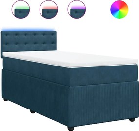 vidaXL Κρεβάτι Boxspring με Στρώμα Μπλε 90x200 εκ. Βελούδινο