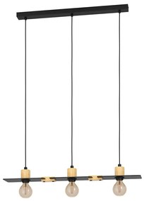 Φωτιστικό Οροφής - Ράγα Bramerton 43752 81x12x110cm 3xΕ27 40W Black-Brown Eglo Steel,Wood