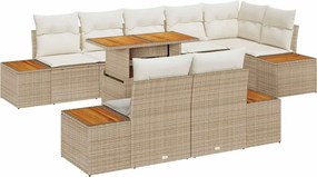 vidaXL Σετ Καναπέ Κήπου με αποθήκευση 9 pcs Μπεζ Πολυ ράταν