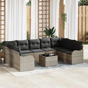 vidaXL Σετ Καναπέ Κήπου με μαξιλάρι 10 pcs Ανοιχτό γκρι Πολυ ράταν