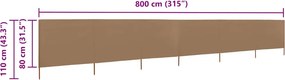 vidaXL Προστατευτικό Αέρα με 6 Πάνελ Χρώμα Taupe 800x80 εκ. Υφασμάτινο