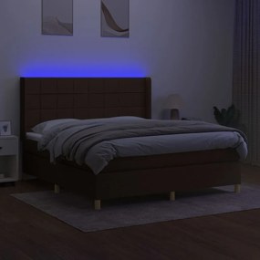 vidaXL Κρεβάτι Boxspring με Στρώμα &amp; LED Σκ.Καφέ 160x200εκ. Υφασμάτινο