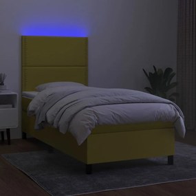 Κρεβάτι Boxspring με Στρώμα &amp; LED Πράσινο 100x200 εκ Υφασμάτινο - Πράσινο