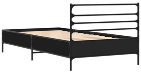 vidaXL Πλαίσιο Κρεβατιού Μαύρο 100x200 εκ. Επεξ. Ξύλο &amp; Μέταλλο