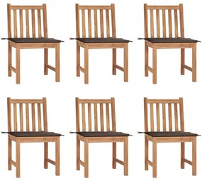 Καρέκλες Κήπου 6 τεμ. από Μασίφ Ξύλο Teak με Μαξιλάρια - Μπεζ-Γκρι