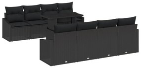 vidaXL Σετ 9 Τεμαχίων Καναπέ Κήπου με Μάξιλα Μαύρο Poly Rattan