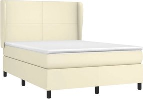 vidaXL Κρεβάτι Boxspring με Στρώμα Κρεμ 140x190εκ. από Συνθετικό Δέρμα