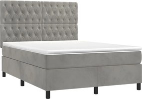 vidaXL Κρεβάτι Boxspring με Στρώμα &amp; LED Αν.Γκρι 140x200 εκ. Βελούδινο