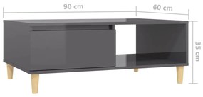 Τραπεζάκι Σαλονιού Γυαλιστερό Γκρι 90 x 60 x 35 εκ. Επεξ. Ξύλο - Γκρι