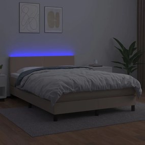 Κρεβάτι Boxspring Στρώμα&amp;LED Καπουτσίνο 140x200 εκ. Συνθ. Δέρμα - Καφέ