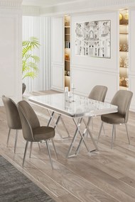 Dining Table &amp; Chairs Set (5 Pieces) Vals - White, Chrome, Cappuccino White
Chrome
Cappuccino