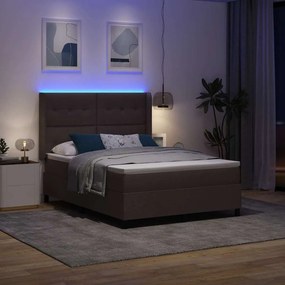 vidaXL LED Κρεβάτι με βάθρο Σκούρο Καφέ 140 x 200 cm ύφασμα