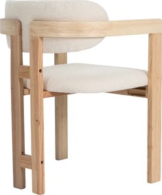 Πολυθρόνα Winsor pakoworld μπεζ μπουκλέ ύφασμα-rubberwood σε φυσική απόχρωση 58.5x51x76εκ