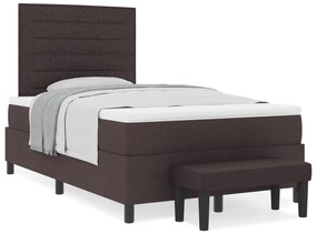 vidaXL Κρεβάτι Box Spring με Στρώμα & Πάγκο Σκούρο Καφέ 120x200 εκ. Ύφασμα