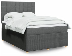 Κρεβάτι Boxspring με Στρώμα Σκούρο Γκρι 140x190 εκ. Υφασμάτινο - Γκρι