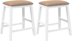 vidaXL Καρέκλες μπαρ με μαξιλάρια 2 τεμάχια Λευκό μασίφ ξύλο καουτσούκ