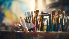 Intra Συλλεκτικό Ξύλινο Παζλ Plywood 4mm - Συλλογή από πινέλα ζωγραφικής στο Art Studio Σε Ξύλινο Κουτί - Διαστάσεις Puzzle: 10x10 cm – 25 κομμάτια