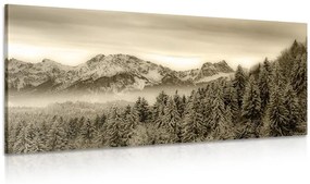 Εικόνα παγωμένων βουνών σε σχέδιο σέπια