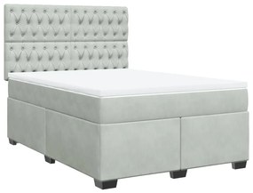 Κρεβάτι Boxspring με Στρώμα Ανοιχτό Γκρι 160x200 εκ. Βελούδινο - Γκρι