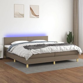 Κρεβάτι Boxspring με Στρώμα & LED Taupe 200x200 εκ. Υφασμάτινο
