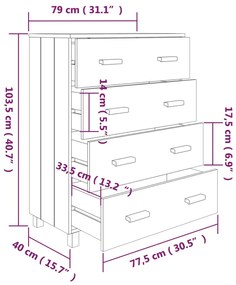 Συρταριέρα HAMAR Καφέ Μελί 79 x 40 x 103,5εκ. Μασίφ Ξύλο Πεύκου - Καφέ