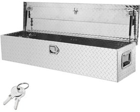 VEVOR Heavy Duty Aluminum Truck Bed Tool Box, Diamond Plate Tool Box with Side Handle and Lock Keys, Storage Tool Box Chest Box Organizer for Pickup, Truck Bed, RV, Trailer, 48&quot;x15&quot;x15&quot;, Silver