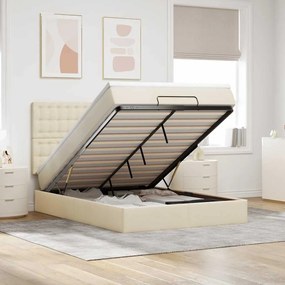 vidaXL Οθωμανικό κρεβάτι με στρώμα Cream 140x190cm ύφασμα