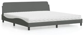 Κρεβάτι με Στρώμα Σκούρο Γκρι 200x200 εκ. Υφασμάτινο