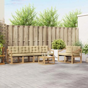vidaXL Σειρά Καναπέ Εξωτερικού με μαξιλάρι 7 pcs Λευκό και Μπεζ
