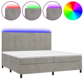 vidaXL Κρεβάτι Boxspring με Στρώμα & LED Αν.Γκρι 200x200 εκ. Βελούδινο