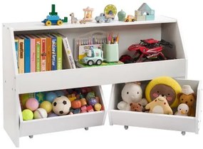 VEVOR Toy Storage Organizer, Wooden Kids Bookshelf with Storage, Toy Storage Cabinet with 2 Mobile Drawers, Kids Storage Organizer for Bedroom, Nursery, Living Room, Entryway, Preschool, White
