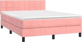 vidaXL Κρεβάτι Boxspring με Στρώμα Ροζ 140x190 εκ. Βελούδινο