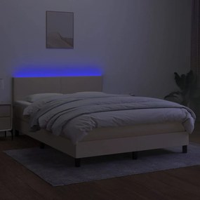 vidaXL Κρεβάτι Boxspring με Στρώμα &amp; LED Κρεμ 140x200 εκ. Υφασμάτινο