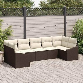 vidaXL Σέτ φαγητού για κήπο με μαξιλάρι 7 pcs Καφέ, Κρέμα