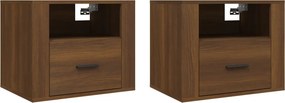 vidaXL Κομοδίνα Επιτοίχια 2 τεμ. Καφέ Δρυς 50x36x40 εκ.