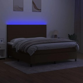 vidaXL Κρεβάτι Boxspring με Στρώμα & LED Σκ.Καφέ 180x200εκ. Υφασμάτινο