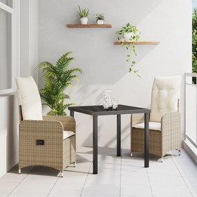 vidaXL 3 σετ τραπεζαρίας κήπου με μαξιλάρια μπεζ Poly Rattan