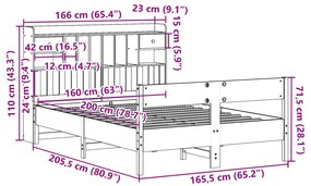 Κρεβάτι Βιβλιοθήκη Χωρίς Στρώμα 160x200 εκ Μασίφ Ξύλο Πεύκου - Λευκό