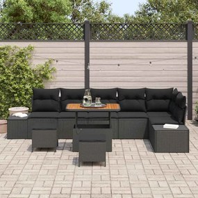 vidaXL Σετ Καναπέ Κήπου με μαξιλάρι 9 pcs Μαύρο Πολυ ράταν