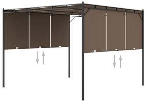 vidaXL Κιόσκι Κήπου Taupe 3 x 3 x 2,25 μ. με Πλαϊνή Κουρτίνα