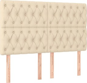 vidaXL Κρεβάτι Boxspring με Στρώμα &amp; LED Κρεμ 140x190 εκ. Υφασμάτινο