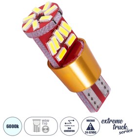 GloboStar® 81125 Λάμπα Φορτηγού T10 W5W 3rd Generation Can-Bus Extreme Truck Series LED 21 SMD 4014 9W 1080lm 360° DC 24-32V IP20 Ψυχρό Λευκό 6000K