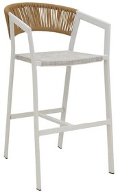 Σκαμπό μπαρ αλουμινίου Phoenix στοιβαζόμενo λευκός σκελετός-textilene φυσικό rattan 53x58x103εκ 53x58x103 εκ.